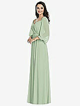 Front View Thumbnail - Celadon Off-the-Shoulder Puff Sleeve Maxi Dress with Front Slit