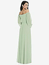 Rear View Thumbnail - Celadon Off-the-Shoulder Puff Sleeve Maxi Dress with Front Slit