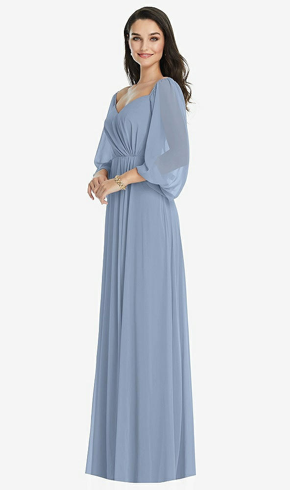 Front View - Cloudy Off-the-Shoulder Puff Sleeve Maxi Dress with Front Slit