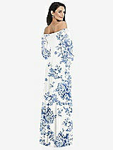 Rear View Thumbnail - Cottage Rose Dusk Blue Off-the-Shoulder Puff Sleeve Maxi Dress with Front Slit