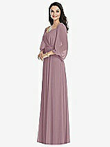 Front View Thumbnail - Dusty Rose Off-the-Shoulder Puff Sleeve Maxi Dress with Front Slit