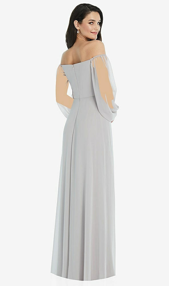 Back View - French Blue Off-the-Shoulder Puff Sleeve Maxi Dress with Front Slit
