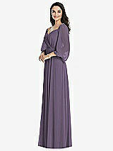 Front View Thumbnail - Lavender Off-the-Shoulder Puff Sleeve Maxi Dress with Front Slit