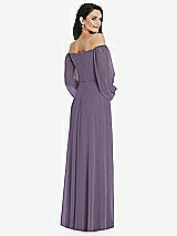 Rear View Thumbnail - Lavender Off-the-Shoulder Puff Sleeve Maxi Dress with Front Slit