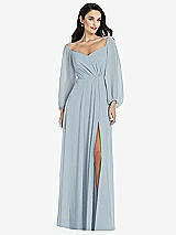 Alt View 1 Thumbnail - Mist Off-the-Shoulder Puff Sleeve Maxi Dress with Front Slit