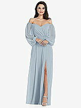 Side View Thumbnail - Mist Off-the-Shoulder Puff Sleeve Maxi Dress with Front Slit