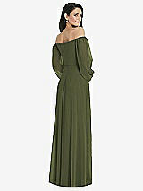 Rear View Thumbnail - Olive Green Off-the-Shoulder Puff Sleeve Maxi Dress with Front Slit
