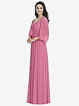 Front View Thumbnail - Orchid Pink Off-the-Shoulder Puff Sleeve Maxi Dress with Front Slit