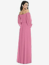 Rear View Thumbnail - Orchid Pink Off-the-Shoulder Puff Sleeve Maxi Dress with Front Slit