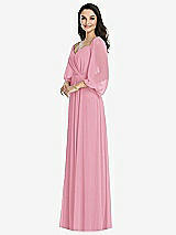 Front View Thumbnail - Peony Pink Off-the-Shoulder Puff Sleeve Maxi Dress with Front Slit