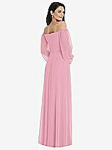 Rear View Thumbnail - Peony Pink Off-the-Shoulder Puff Sleeve Maxi Dress with Front Slit