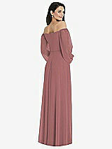 Rear View Thumbnail - Rosewood Off-the-Shoulder Puff Sleeve Maxi Dress with Front Slit