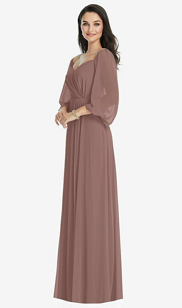Front View - Sienna Off-the-Shoulder Puff Sleeve Maxi Dress with Front Slit
