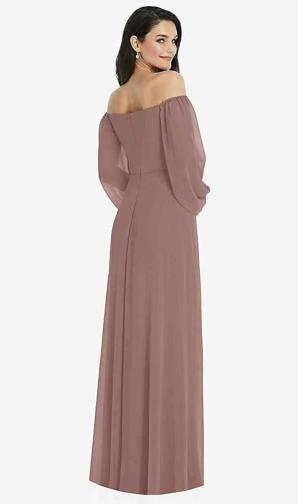 Back View - Sienna Off-the-Shoulder Puff Sleeve Maxi Dress with Front Slit