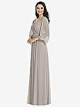Front View Thumbnail - Taupe Off-the-Shoulder Puff Sleeve Maxi Dress with Front Slit