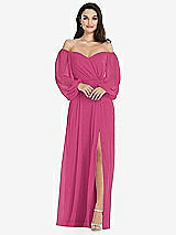 Side View Thumbnail - Tea Rose Off-the-Shoulder Puff Sleeve Maxi Dress with Front Slit