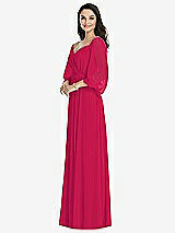 Front View Thumbnail - Vivid Pink Off-the-Shoulder Puff Sleeve Maxi Dress with Front Slit