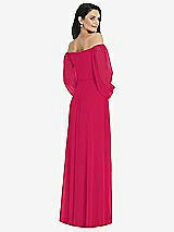 Rear View Thumbnail - Vivid Pink Off-the-Shoulder Puff Sleeve Maxi Dress with Front Slit
