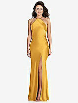 Front View Thumbnail - NYC Yellow Halter Convertible Strap Bias Slip Dress With Front Slit