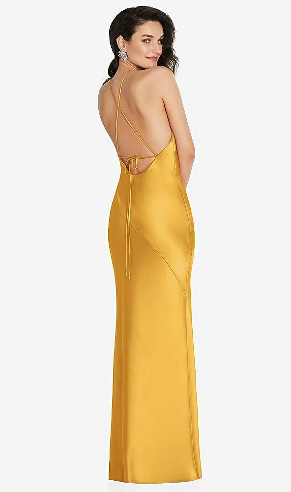 Back View - NYC Yellow Halter Convertible Strap Bias Slip Dress With Front Slit