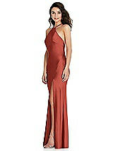 Side View Thumbnail - Amber Sunset Halter Convertible Strap Bias Slip Dress With Front Slit
