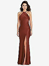 Front View Thumbnail - Auburn Moon Halter Convertible Strap Bias Slip Dress With Front Slit