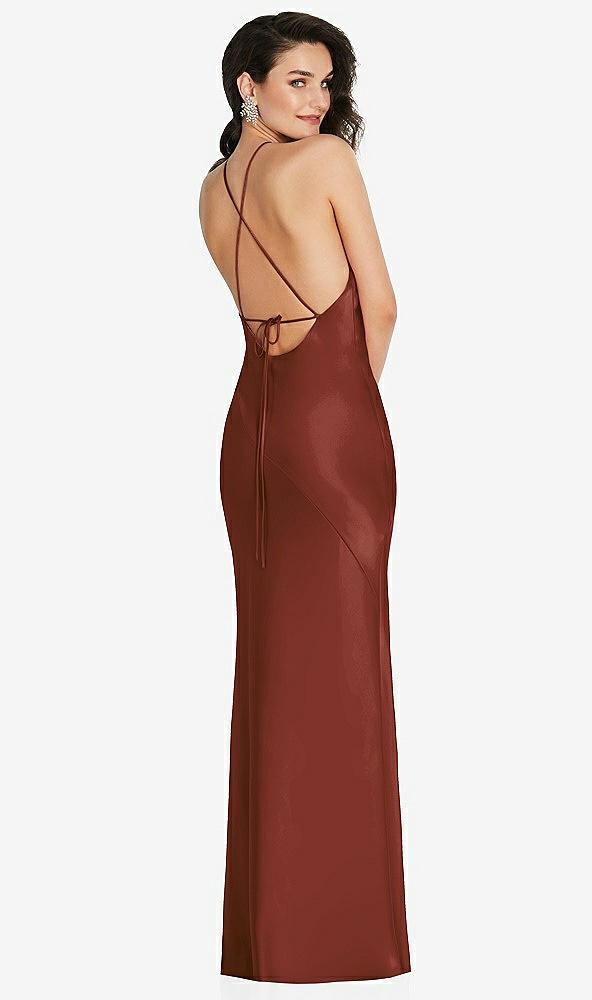 Back View - Auburn Moon Halter Convertible Strap Bias Slip Dress With Front Slit