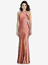 Front View Thumbnail - Desert Rose Halter Convertible Strap Bias Slip Dress With Front Slit