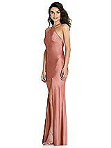 Side View Thumbnail - Desert Rose Halter Convertible Strap Bias Slip Dress With Front Slit