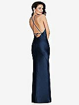 Rear View Thumbnail - Midnight Navy Halter Convertible Strap Bias Slip Dress With Front Slit