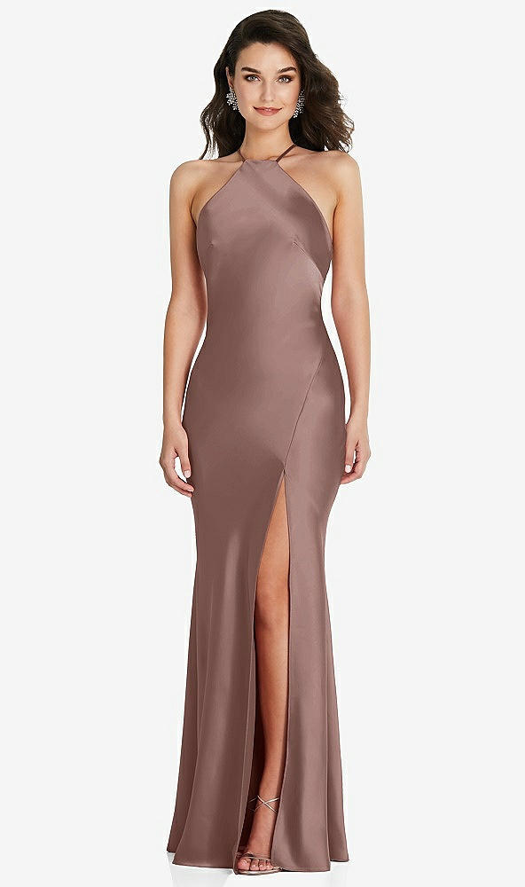 Front View - Sienna Halter Convertible Strap Bias Slip Dress With Front Slit