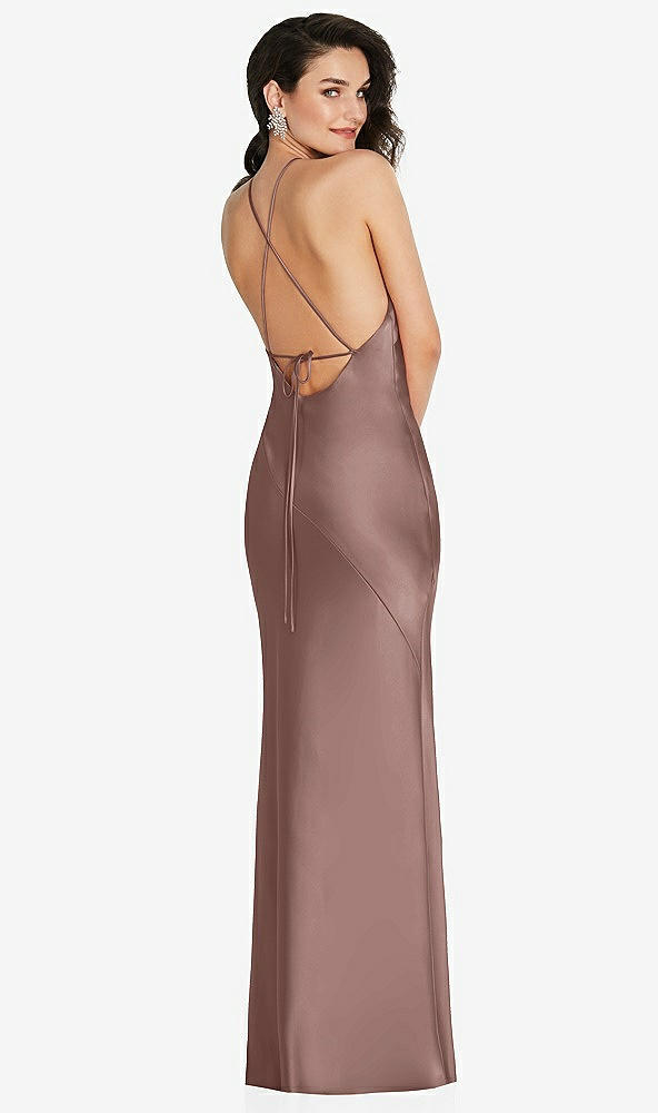 Back View - Sienna Halter Convertible Strap Bias Slip Dress With Front Slit