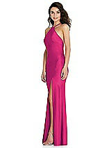 Side View Thumbnail - Think Pink Halter Convertible Strap Bias Slip Dress With Front Slit