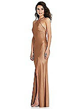 Side View Thumbnail - Toffee Halter Convertible Strap Bias Slip Dress With Front Slit