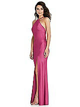Side View Thumbnail - Tea Rose Halter Convertible Strap Bias Slip Dress With Front Slit