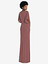 Rear View Thumbnail - English Rose Faux Wrap Split Sleeve Maxi Dress with Cascade Skirt