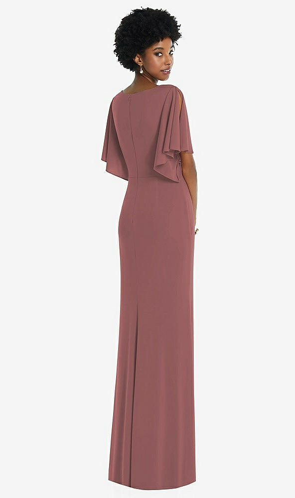 Back View - English Rose Faux Wrap Split Sleeve Maxi Dress with Cascade Skirt