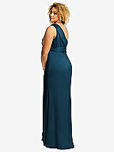 Rear View Thumbnail - Atlantic Blue One-Shoulder Draped Twist Empire Waist Trumpet Gown