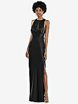 Front View Thumbnail - Black Jewel Neck Sleeveless Maxi Dress with Bias Skirt