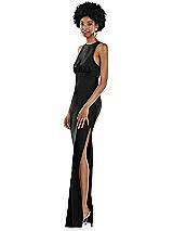 Side View Thumbnail - Black Jewel Neck Sleeveless Maxi Dress with Bias Skirt