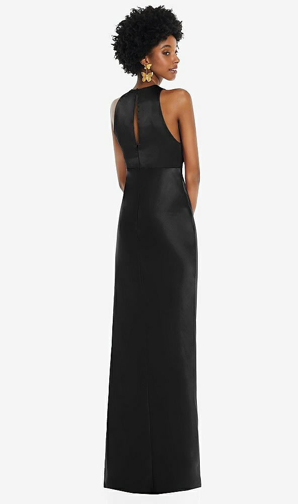 Back View - Black Jewel Neck Sleeveless Maxi Dress with Bias Skirt