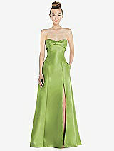 Front View Thumbnail - Mojito Bow Cuff Strapless Satin Ball Gown with Pockets
