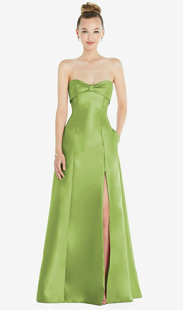 Front View - Mojito Bow Cuff Strapless Satin Ball Gown with Pockets