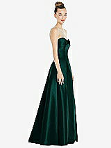 Side View Thumbnail - Evergreen Bow Cuff Strapless Satin Ball Gown with Pockets