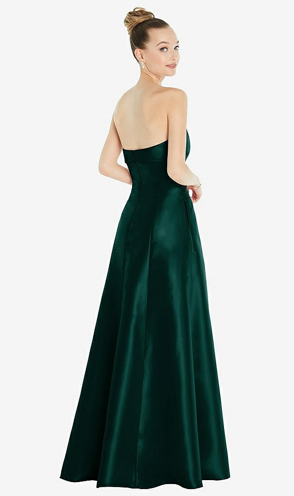 Back View - Evergreen Bow Cuff Strapless Satin Ball Gown with Pockets