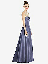 Side View Thumbnail - French Blue Bow Cuff Strapless Satin Ball Gown with Pockets