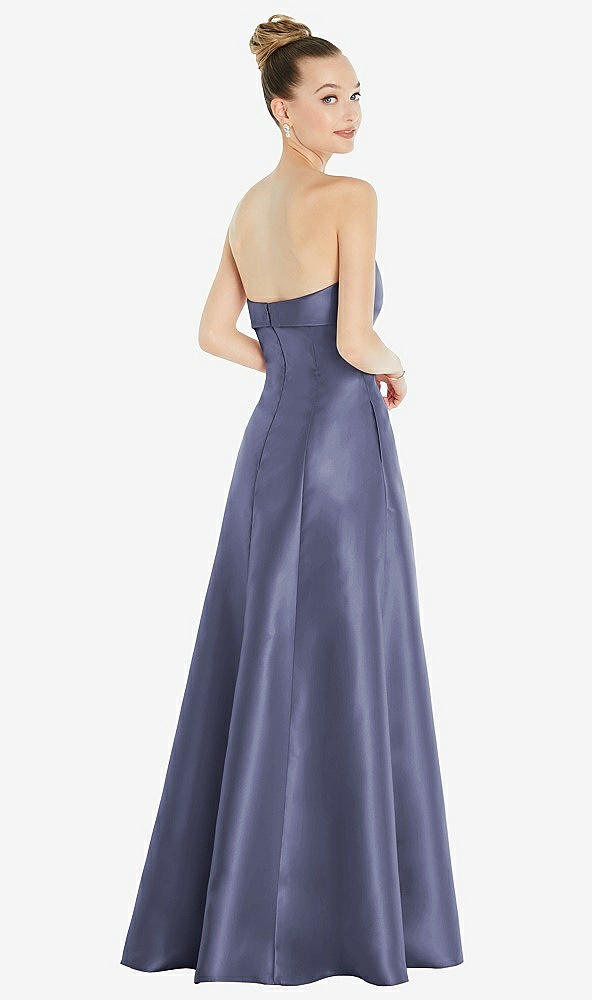 Back View - French Blue Bow Cuff Strapless Satin Ball Gown with Pockets