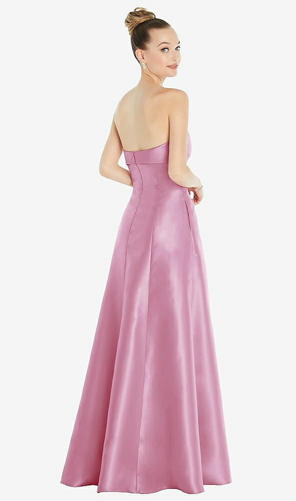 Back View - Powder Pink Bow Cuff Strapless Satin Ball Gown with Pockets