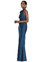 Side View Thumbnail - Dusk Blue Scarf Tie Stand Collar Maxi Dress with Front Slit