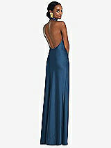 Rear View Thumbnail - Dusk Blue Scarf Tie Stand Collar Maxi Dress with Front Slit